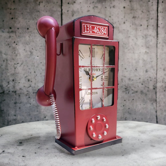 Retro Telephone Metal Mantel Clock 27cm
