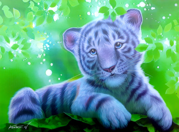 'White Tiger Cub’ Wildlife Lenticular 3D Art Print 30cm x 40cm