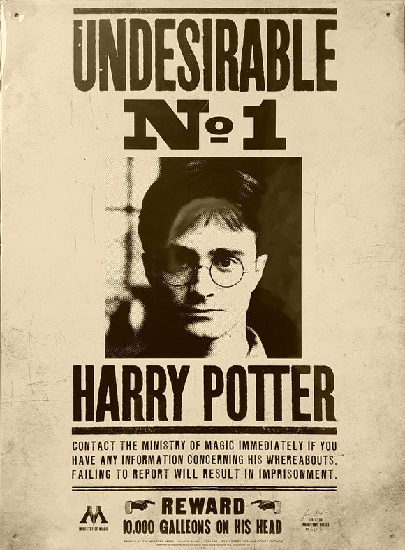 A Harry Potter Wanted Poster, as a metal wall art sign.