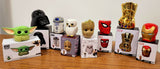 Iron Man, Hedwig, The Child, Darth Vader, R2-D2