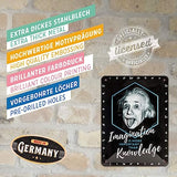 Retro Einstein Imagination & Knowledge. Embossed Metal Sign 15x20cm.