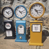 'Gas Station You Can Trust' Metal Pump Clock. Mustard, 34cm tall.