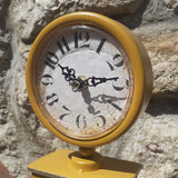 'Gas Station You Can Trust' Metal Pump Clock. Mustard, 34cm tall.