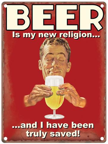 Beer is my new Religion Large Metal Sign 30cm x 40cm