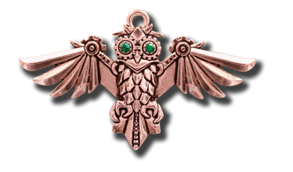 'Aviamore Owl ' Engineerium Pendant by Anne Stokes