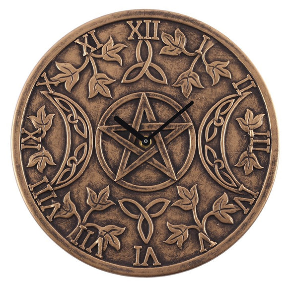 Bronze Effect Terracotta Triple Moon Clock by Lisa Parker 30cm